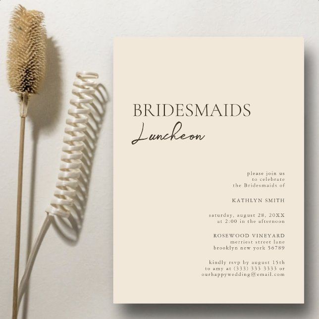 Beige Modern Whimsical Script Bridesmaids Luncheon Einladung (Von Creator hochgeladen)