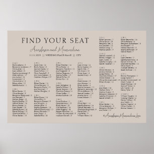 Beige moderne alphabetische Hochzeit Sitzordnung Poster