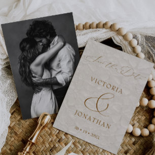 Beige Moderne Elegante Schrift Foto Save The Date