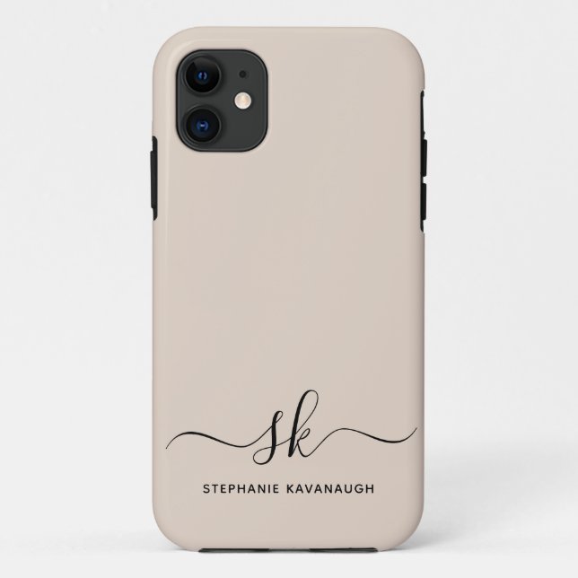 Beige Moderne Minimale Anfangsbezeichnung Monogram Case-Mate iPhone Hülle (Rückseite)