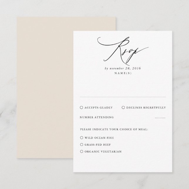 Beige moderne minimale Hochzeitskarte RSVP Karte (Vorne/Hinten)