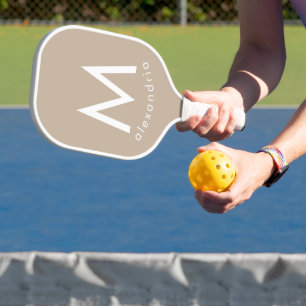 Beige Moderne Monogramm Pickleball Schläger