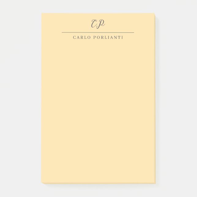 Beige moderne monogrammierte Kalligrafie einfacher Post-it Klebezettel (Vorderseite)