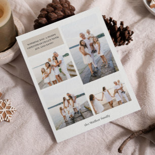 Beige Moderne Neutrale 4-Foto-Eleganz Feiertagskarte