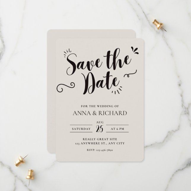Beige Moderne Save the Date Einladung (Vorderseite/Rückseite Beispiel)