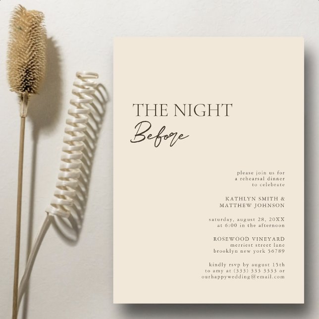Beige moderne Whimsikschrift The Night Before Einladung (Von Creator hochgeladen)
