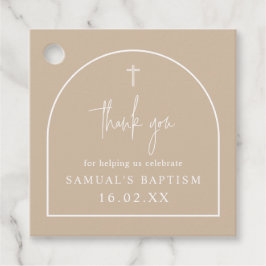 Beige Moderner Bogen Minimalistischer Taufplatz Geschenkanhänger