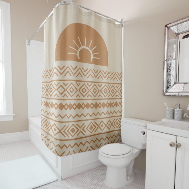 Beige Moderner Bohemischer Duschvorhang (Beispiel)