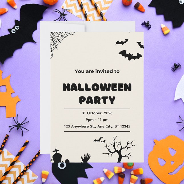 Beige Modernes Halloween-Party Einladung (Von Creator hochgeladen)