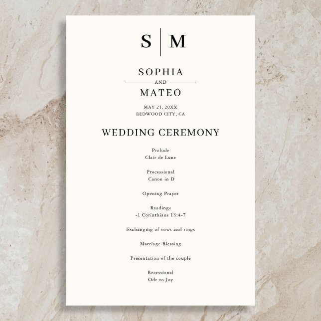 Beige Monogram Classic Wedding Program (Von Creator hochgeladen)