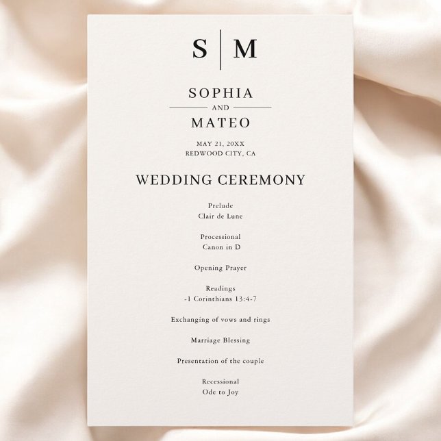Beige Monogram Classic Wedding Program (Von Creator hochgeladen)
