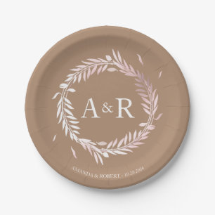 Beige Monogram Imitate Foil Wedding Paper Teller