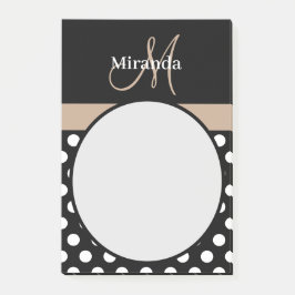 Beige Monogram Schwarz-weiß Polka Dot Post-it Klebezettel