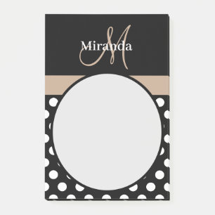 Beige Monogram Schwarz-weiß Polka Dot Post-it Klebezettel