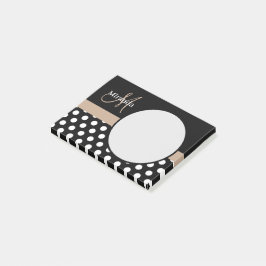 Beige Monogram Schwarz-weiß Polka Dot Post-it Klebezettel