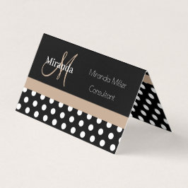 Beige Monogram Schwarz-weiß Polka Dot Visitenkarten