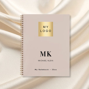 Beige Monogramm-Anfangsbuchstaben Firmenlogo Notizbuch