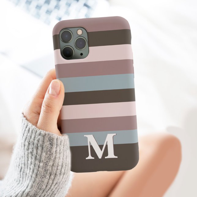 Beige Monogramm aus modernen neutralen Streifen Case-Mate iPhone Hülle (Von Creator hochgeladen)