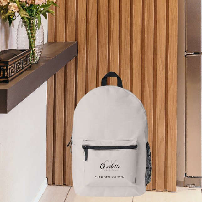 Beige Monogramm-Initialen Name modern Bedruckter Rucksack (Von Creator hochgeladen)