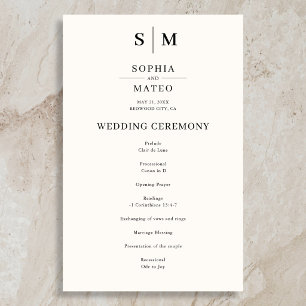 Beige Monogramm klassisches Hochzeitsprogramm