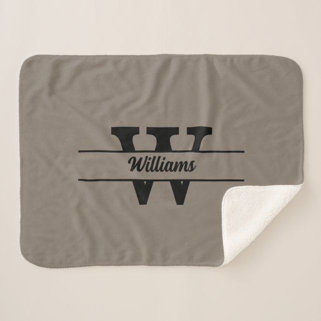 Beige Monogramm Personalisierter Familienname Sherpadecke (Vorderseite (Horizontal))