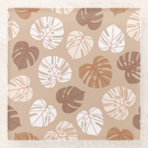 Beige Monstera-Blätter: Trendy, handGezeichnet Mus Glasuntersetzer