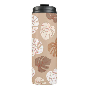 Beige Monstera-Blätter: Trendy, handGezeichnet Mus Thermosbecher