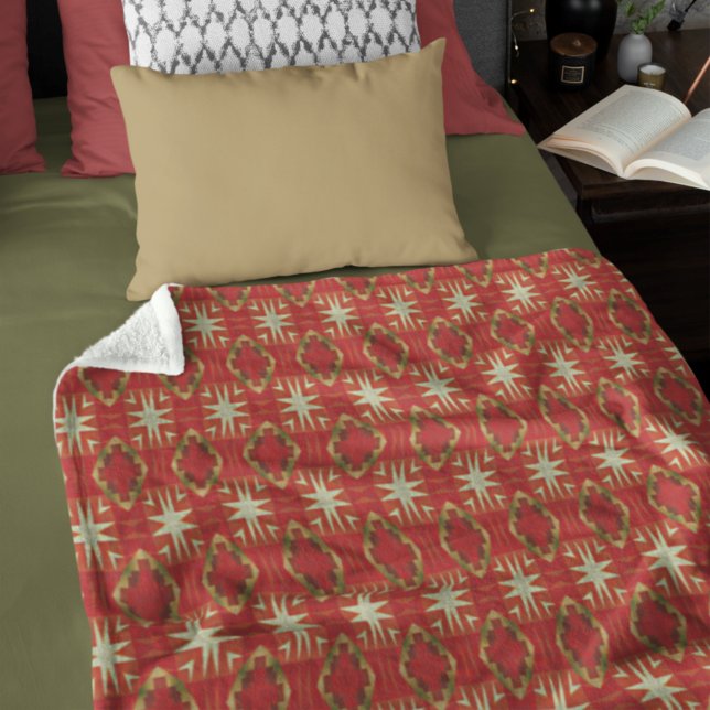 Beige Mustard Green Brown Red Orange Tribal Art Fleecedecke (Von Creator hochgeladen)