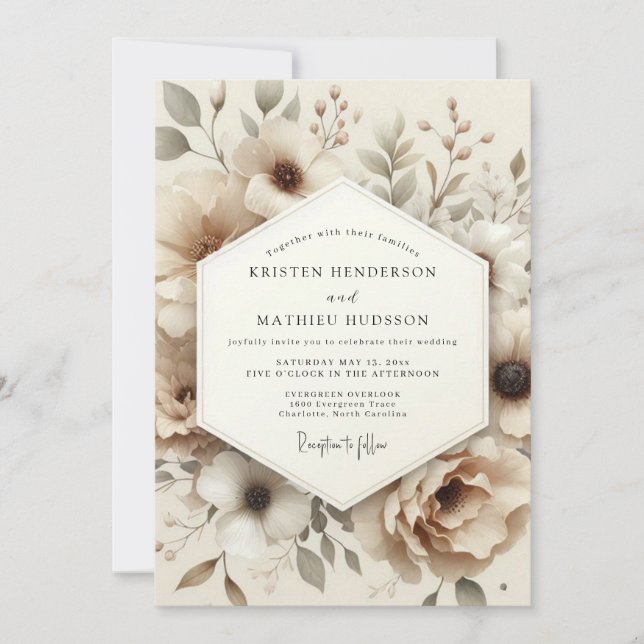 Beige Muted Anemone Wedding Einladung (Vorderseite)
