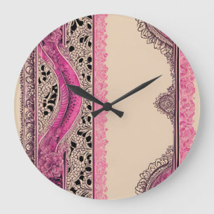 Beige N Pink Spitze AI-Kunst Große Wanduhr