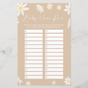 Beige Name Race Baby Duschkarte