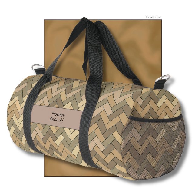 Beige Natural Herringbone Name Travel Duffle Bag (Von Creator hochgeladen)