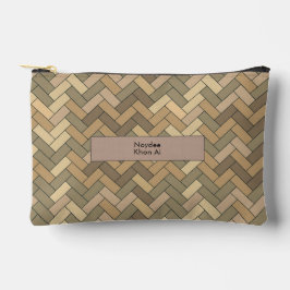 Beige Natural Herringbone Name Travel Zubehörtasche