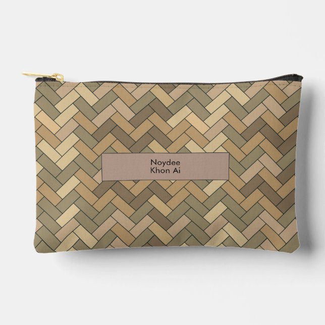 Beige Natural Herringbone Name Travel Zubehörtasche (Vorderseite)
