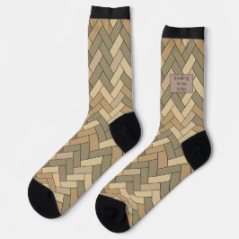 Beige Natürliche Fischgrät-Muster Namens-Reisesock Socken