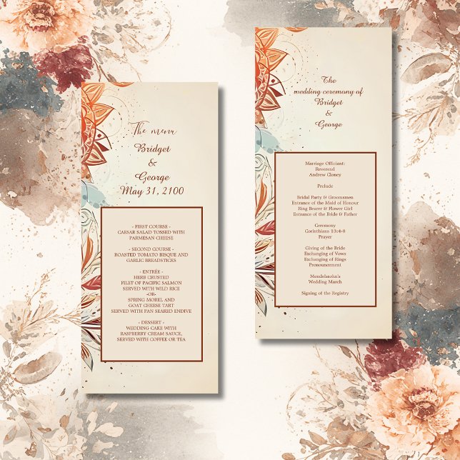 Beige natürliche Vintage Hochzeitsprogramm & Menü Programm (Von Creator hochgeladen)