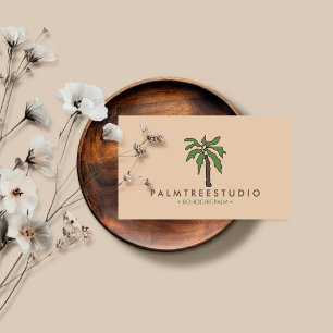 Beige Natürlicher Minimalistischer Tropischer Palm Visitenkarte
