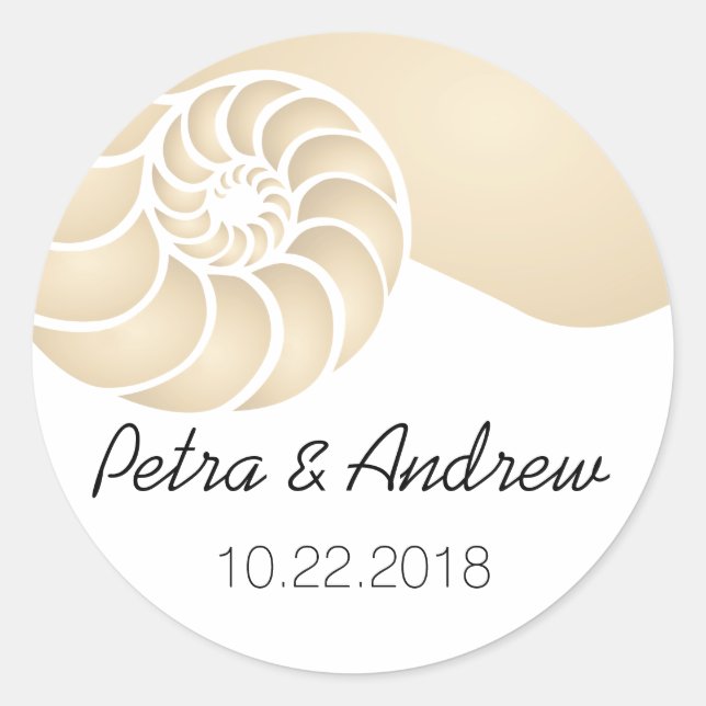 Beige Nautilus Muschel Beach Wedding Runder Aufkleber (Vorderseite)