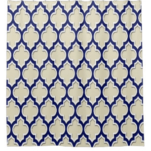 Beige Navy Blue White XL Marokkanisch #4DS Duschvorhang