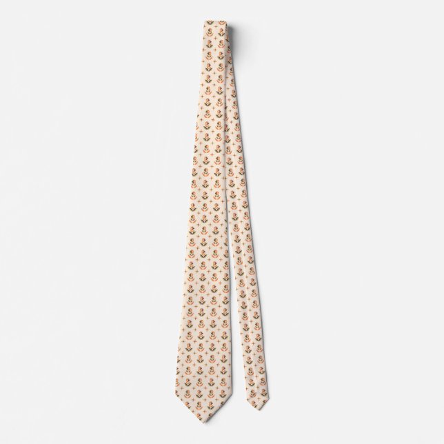 Beige necktie with a small floral pattern krawatte (Vorderseite)