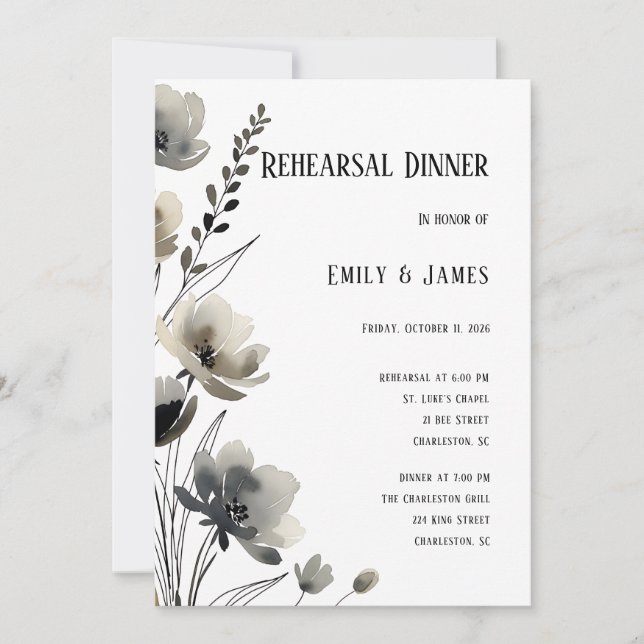 Beige Neutral Floral Wedding Einladung (Vorderseite)