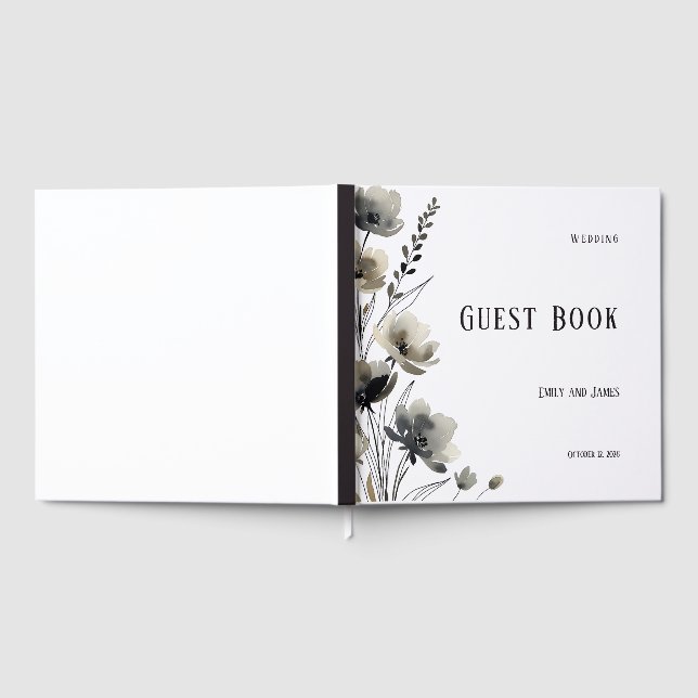 Beige Neutral Floral Wedding Gästebuch (Voll)