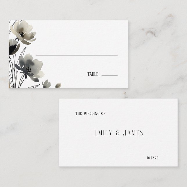 Beige Neutral Floral Wedding Platzkarte (Vorne/Hinten)