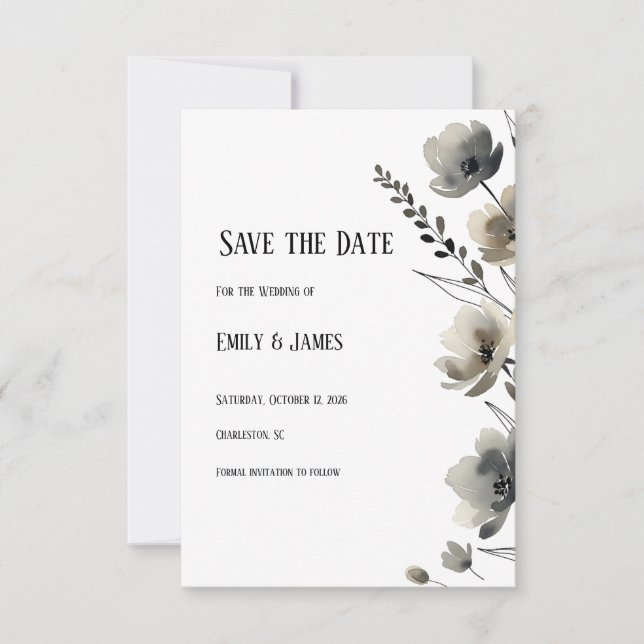 Beige Neutral Floral Wedding Save The Date (Vorderseite)
