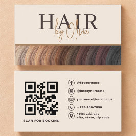 Beige Neutral Photo QR Code Hair Stylist Visitenkarte