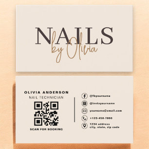 Beige Neutral QR-Code-Nagelspezialist-Künstler Visitenkarte