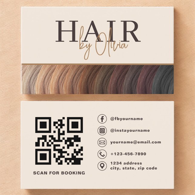 Beige neutrale Foto-QR-Code-Friseur Visitenkarte (Von Creator hochgeladen)