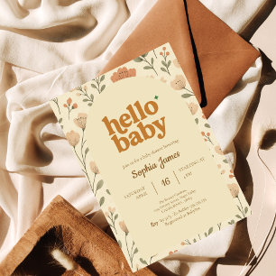 Beige neutrale Retro-Typografie-Babydusche Einladung
