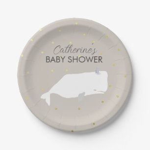 Beige neutrale weiße Whale Babydusche Pappteller