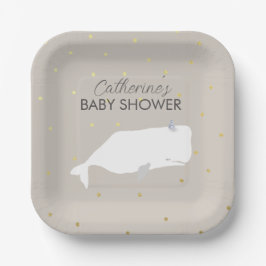 Beige neutrale weiße Whale Babydusche Pappteller